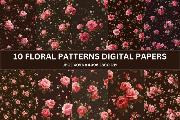 10 Vintage Pink Floral Digital Paper