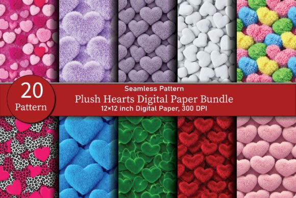 20 Seamless Plush Heart Digital Papers