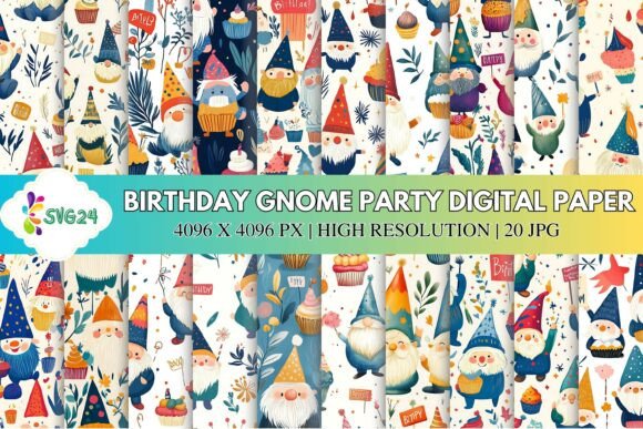 Birthday Gnome Party Digital Paper: Elevate Your Creative Projects