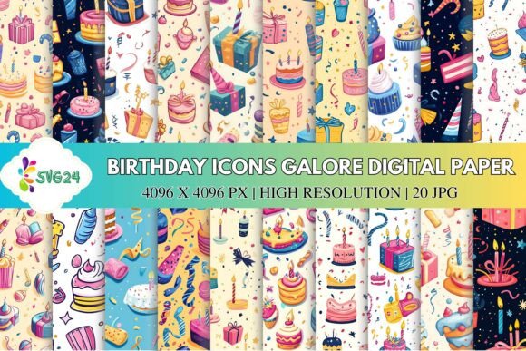 Birthday Icons Galore: Digital Paper for Creative Celebrations