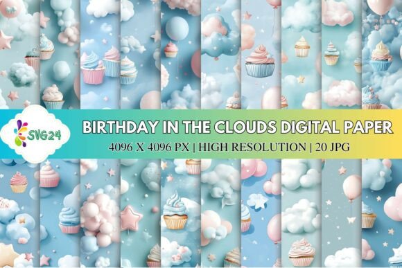 Birthday in the Clouds Digital Paper: A Dreamy Solution for Creative Celebrations