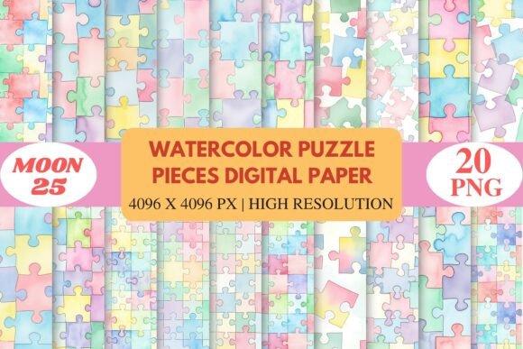 Elevate Your Designs with Soft Watercolor Puzzle Pieces Digital Paper