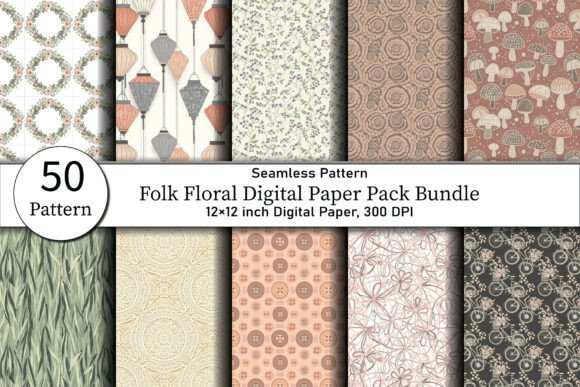 Folk Floral Digital Paper Pack