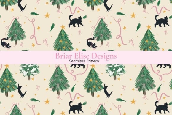 Hand-Drawn Christmas Cat Pattern Digital Paper for Festive Crafting and Design
