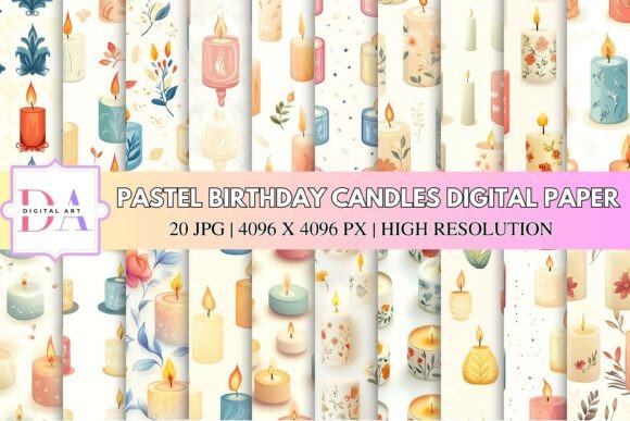 Pastel Birthday Candles Digital Paper
