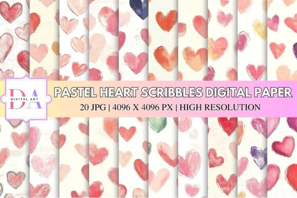 Pastel Heart Scribbles Digital Paper