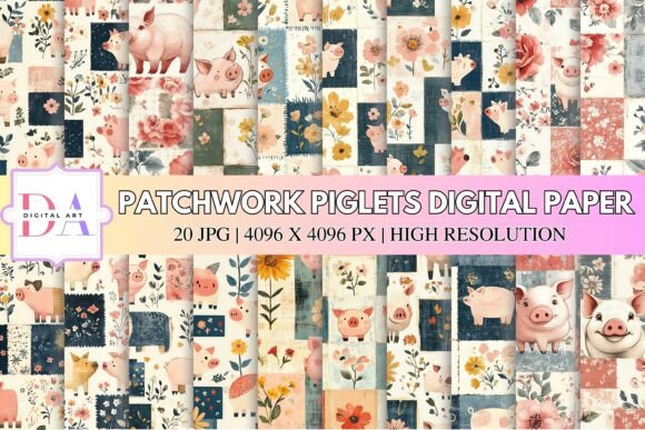 Patchwork Piglets Digital Paper