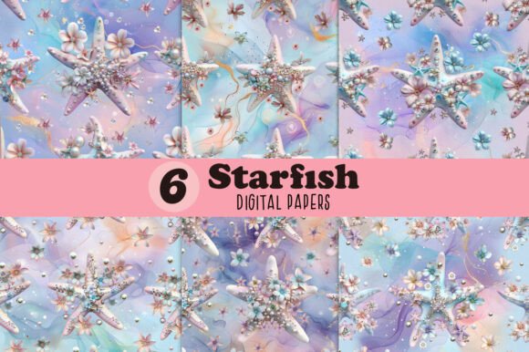Starfish with Flowers Digital Paper